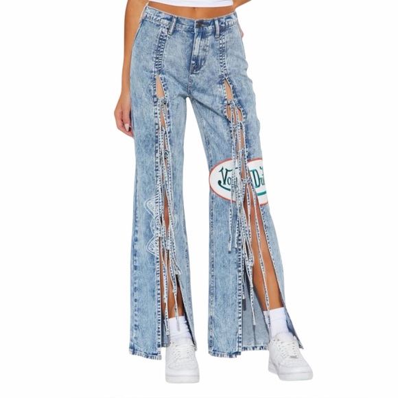 Von Dutch Women's Wide Leg Tie Front Denim Jeans  size 3 (27 x 31 ) - Picture 3 of 11